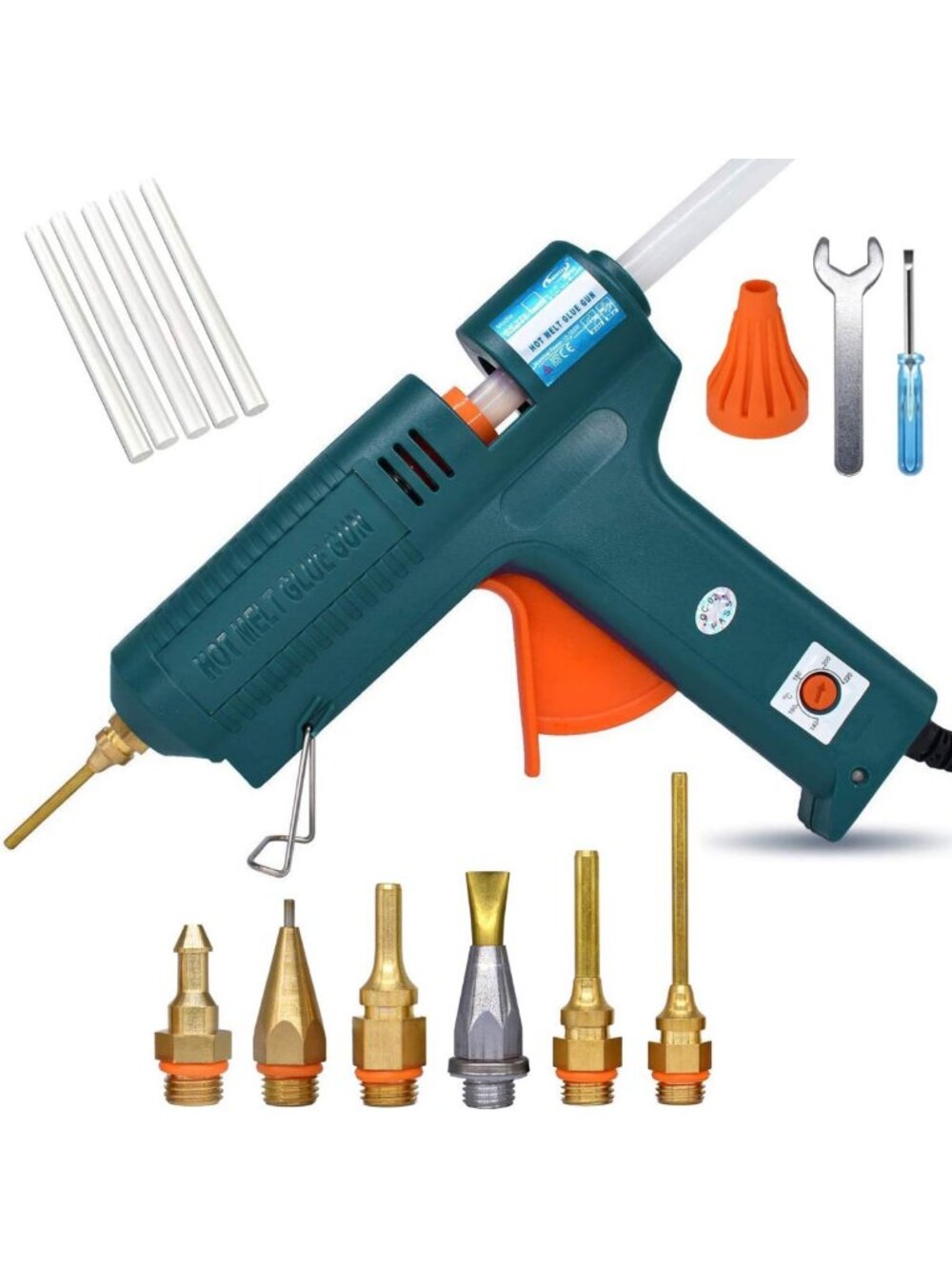 150W Full Size Hot Glue Gun Set with 6 Copper Nozzles - Crafting Essential Tool